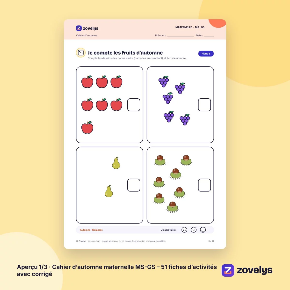 Cahier d’automne maternelle MS-GS – 51 fiches d’activités avec corrigé – aperçu 1