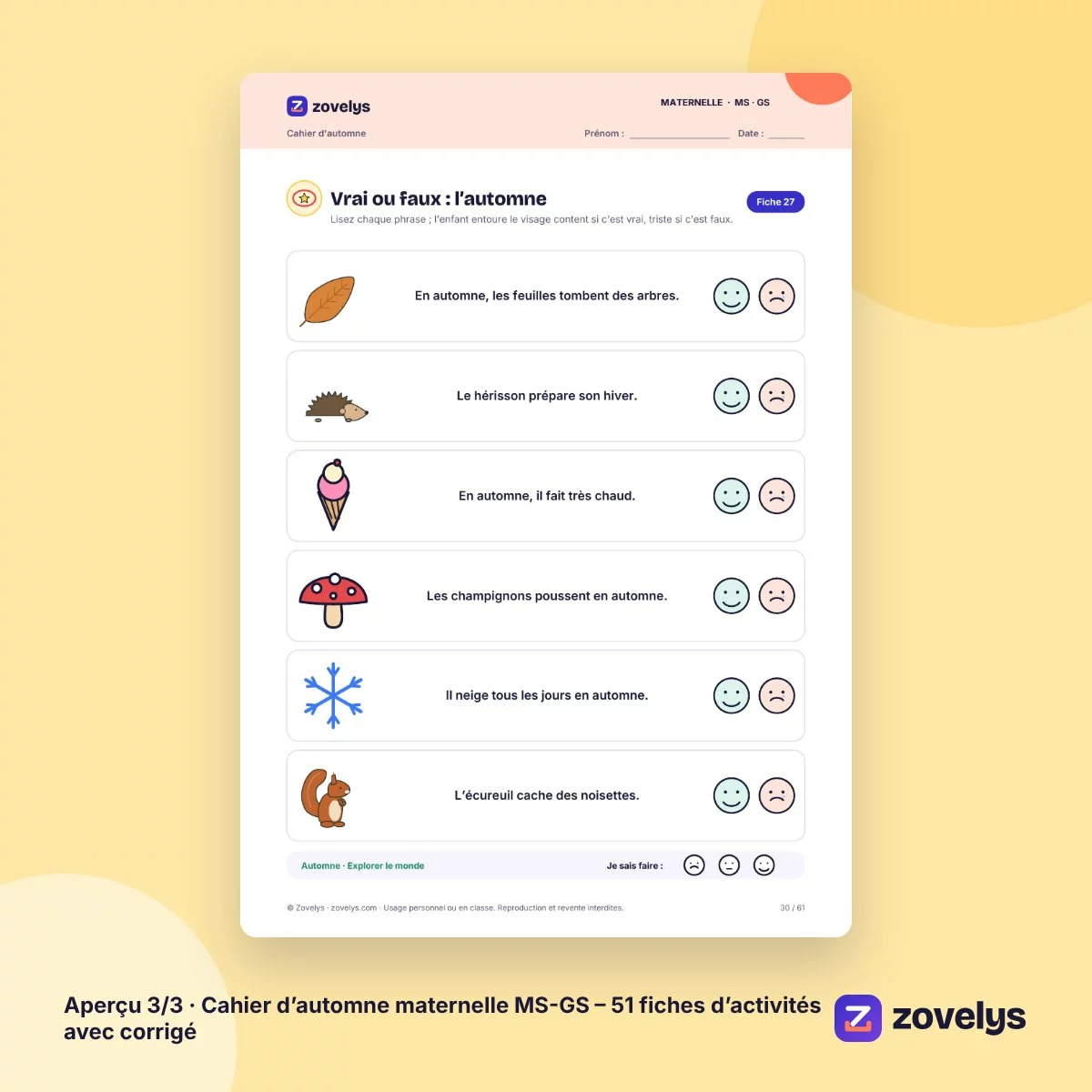 Cahier d’automne maternelle MS-GS – 51 fiches d’activités avec corrigé – aperçu 3