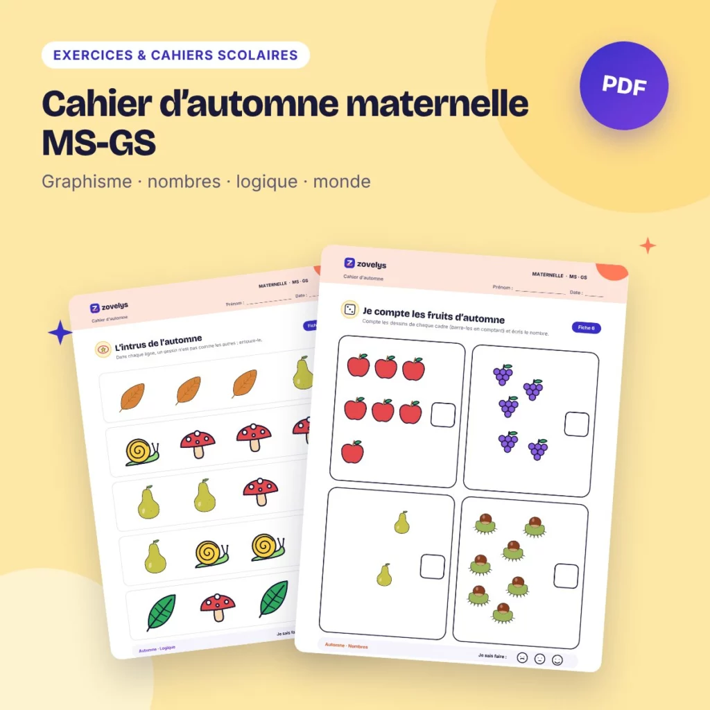 Cahier d’automne maternelle MS-GS – 51 fiches d’activités avec corrigé