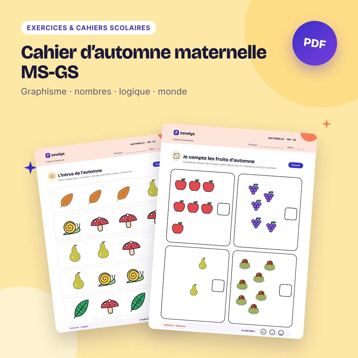 Cahier d’automne maternelle MS-GS – 51 fiches d’activités avec corrigé
