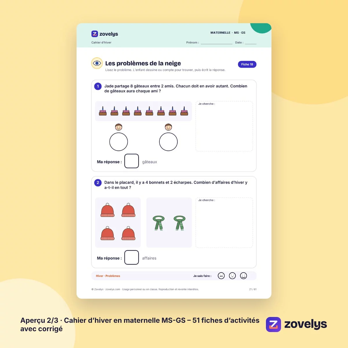 Cahier d’hiver en maternelle MS-GS – 51 fiches d’activités avec corrigé – aperçu 2