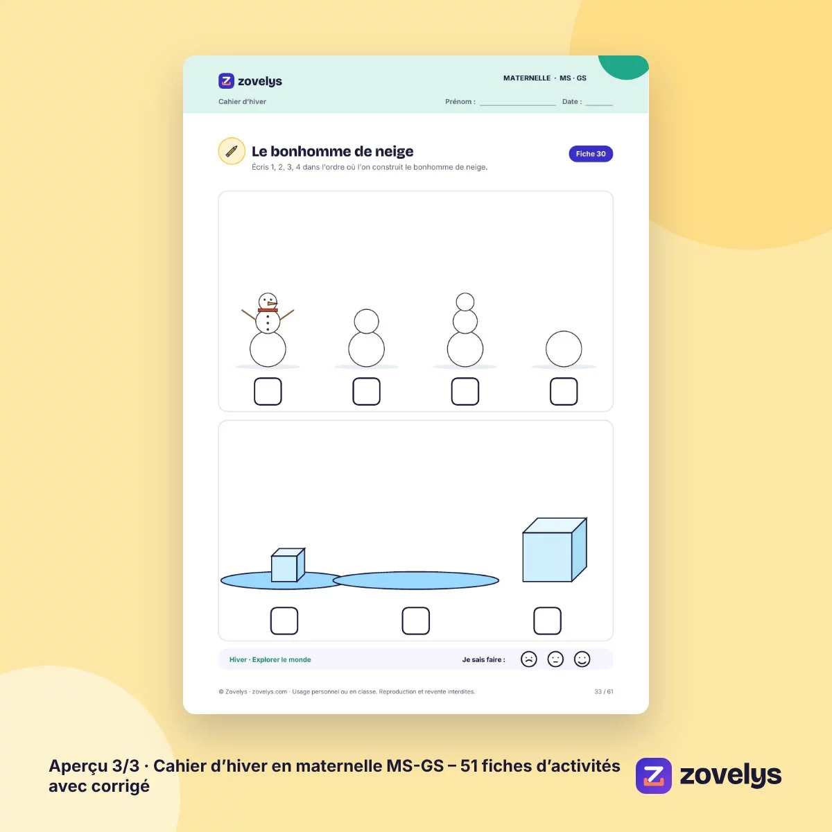 Cahier d’hiver en maternelle MS-GS – 51 fiches d’activités avec corrigé – aperçu 3