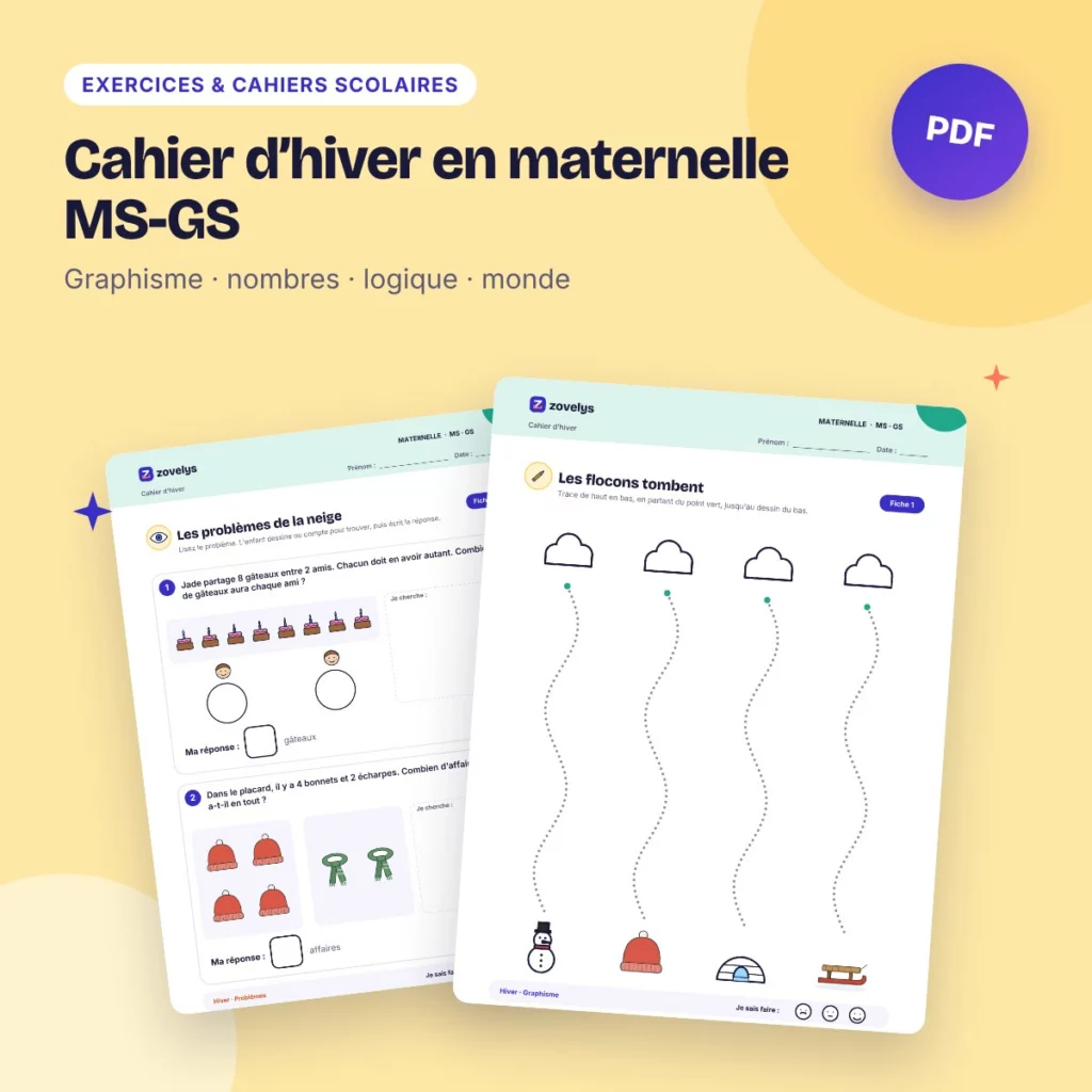 Cahier d’hiver en maternelle MS-GS – 51 fiches d’activités avec corrigé