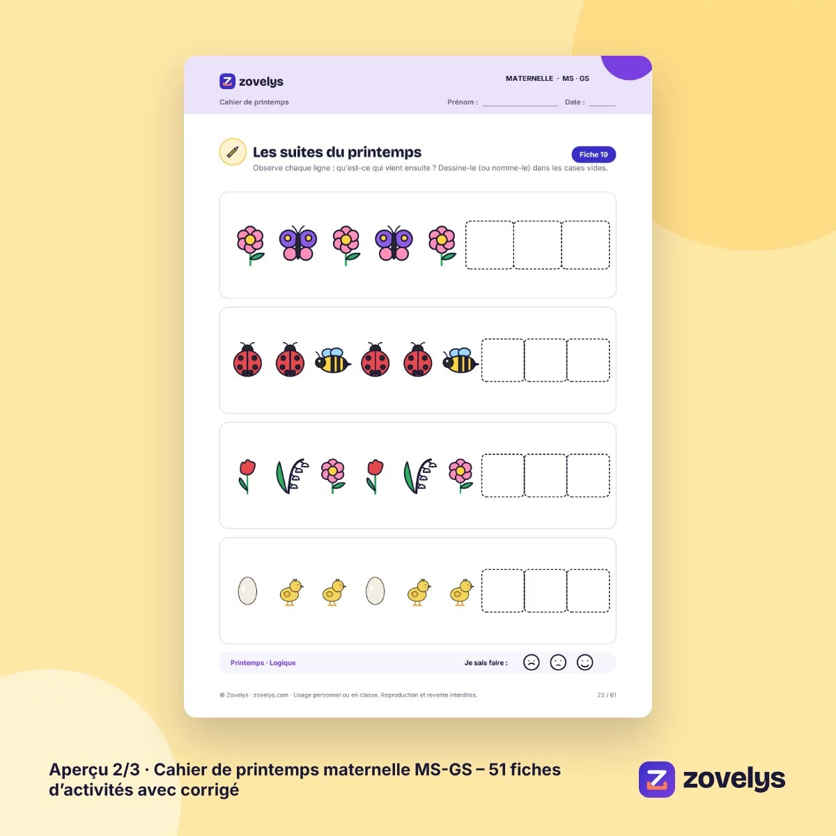 Cahier de printemps maternelle MS-GS – 51 fiches d’activités avec corrigé – aperçu 2