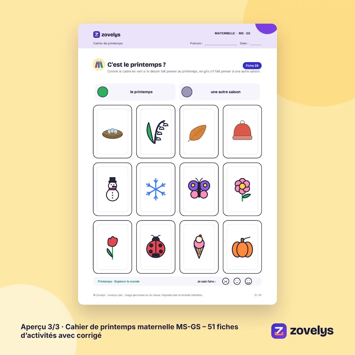 Cahier de printemps maternelle MS-GS – 51 fiches d’activités avec corrigé – aperçu 3