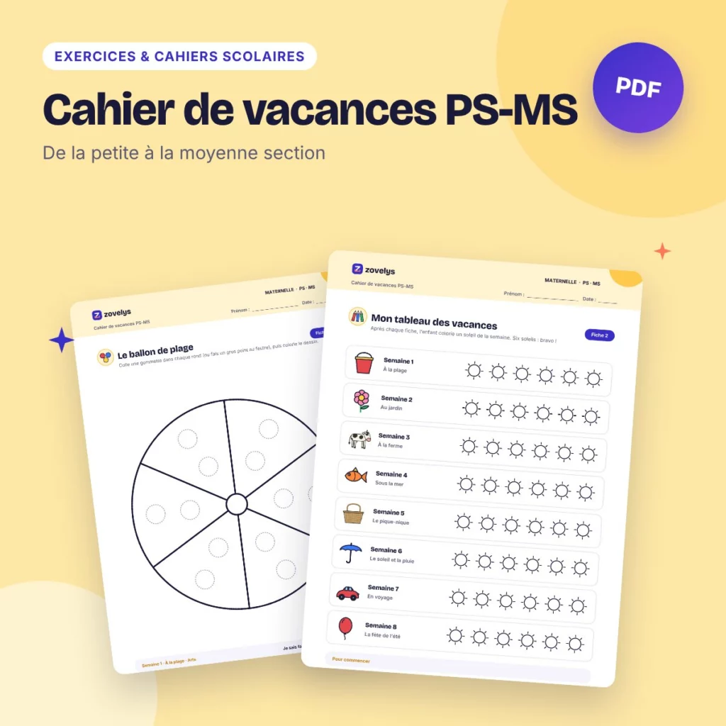Cahier de vacances PS-MS – 8 semaines d’activités pour l’été, 50 fiches