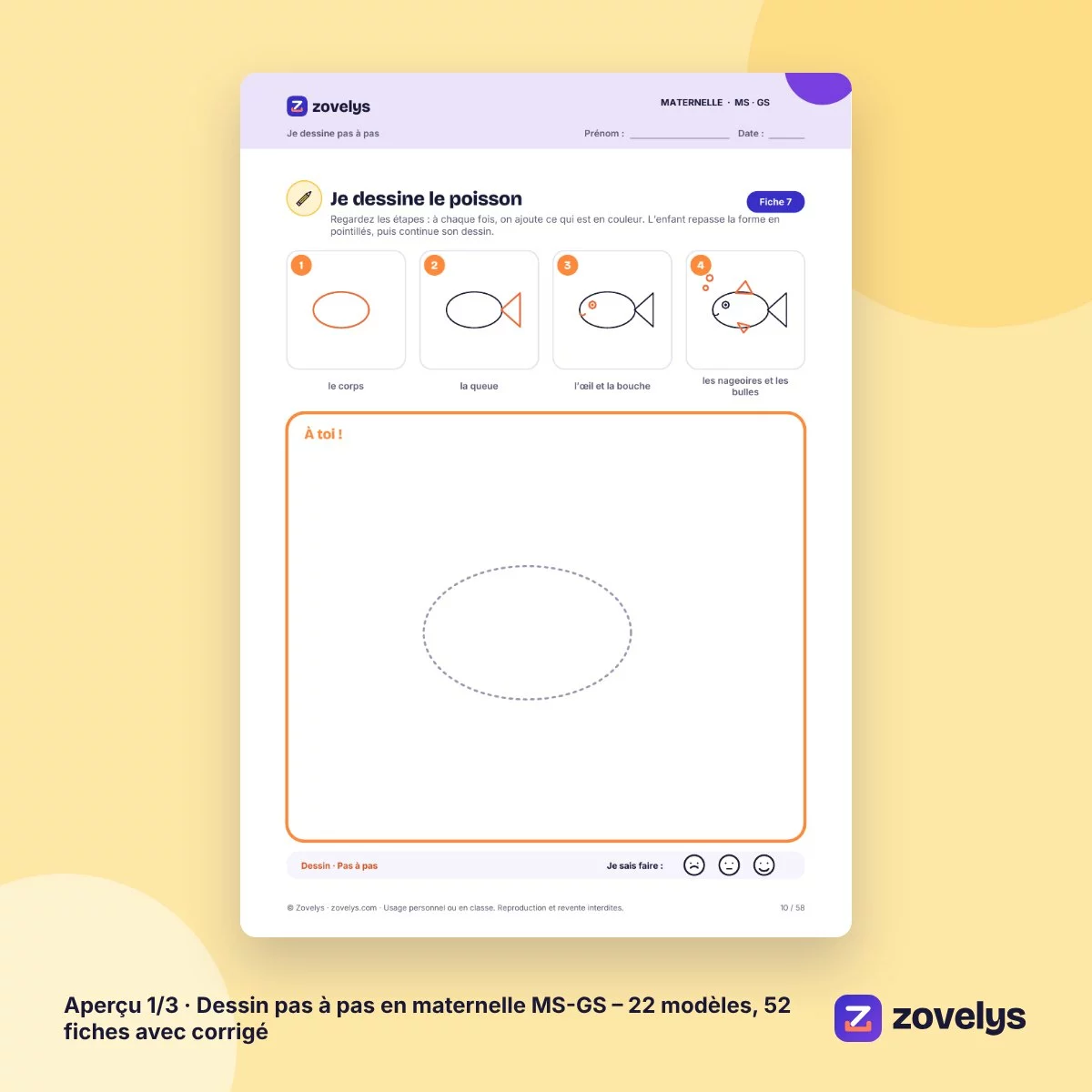 Dessin pas à pas en maternelle MS-GS – 22 modèles, 52 fiches avec corrigé – aperçu 1