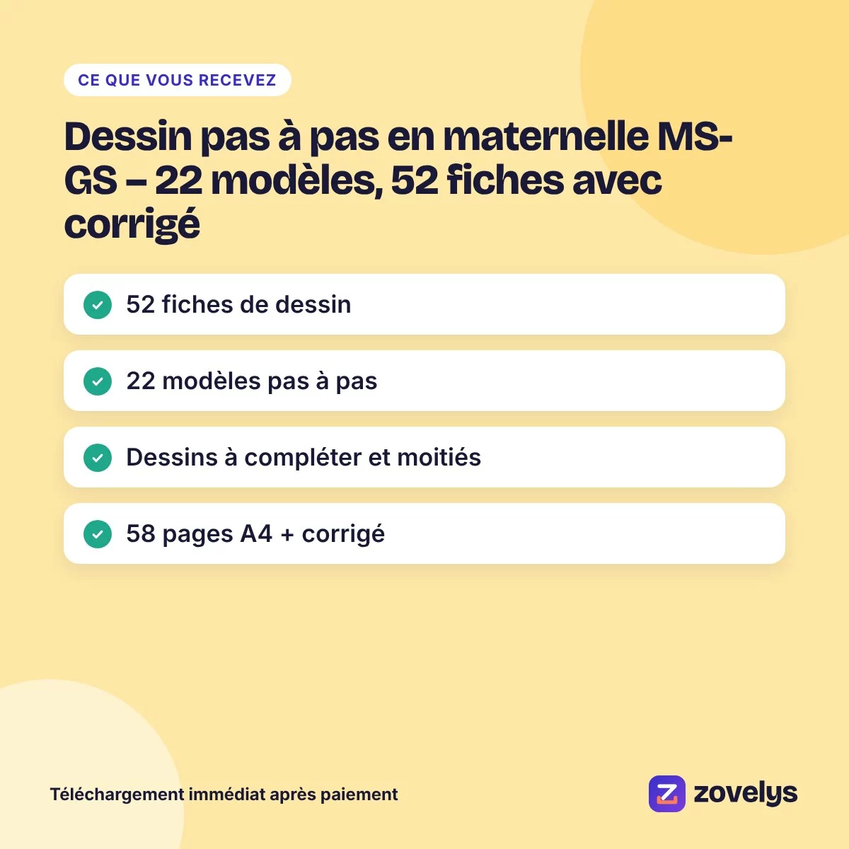 Dessin pas à pas en maternelle MS-GS – 22 modèles, 52 fiches avec corrigé – aperçu 4