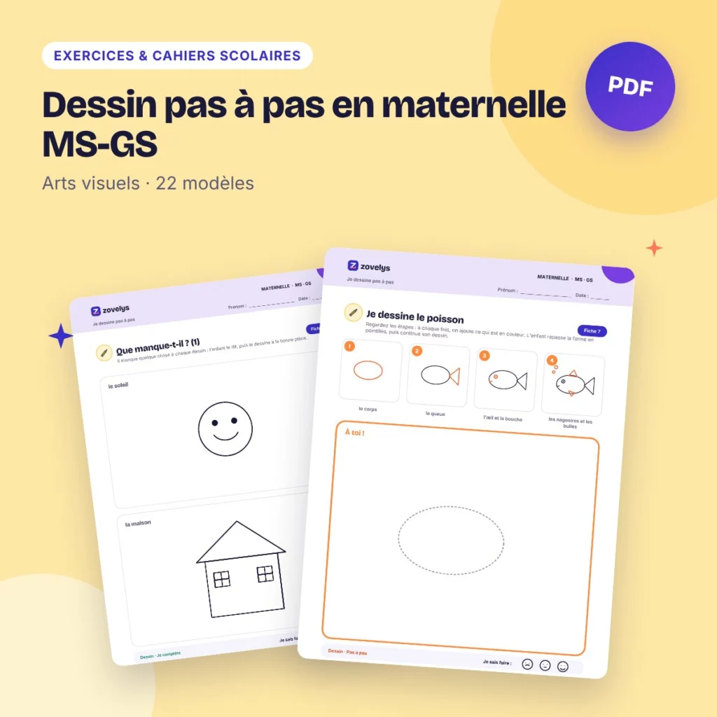 Dessin pas à pas en maternelle MS-GS – 22 modèles, 52 fiches avec corrigé
