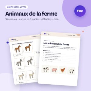 Animaux de la ferme – cartes de nomenclature Montessori (16 animaux)