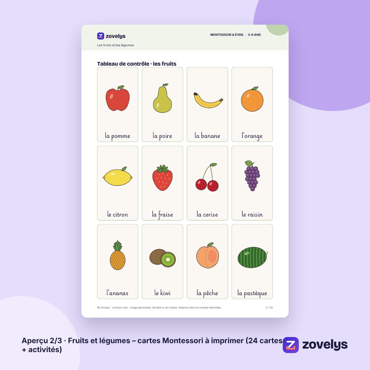 Fruits et légumes – cartes Montessori à imprimer (24 cartes + activités) – aperçu 2