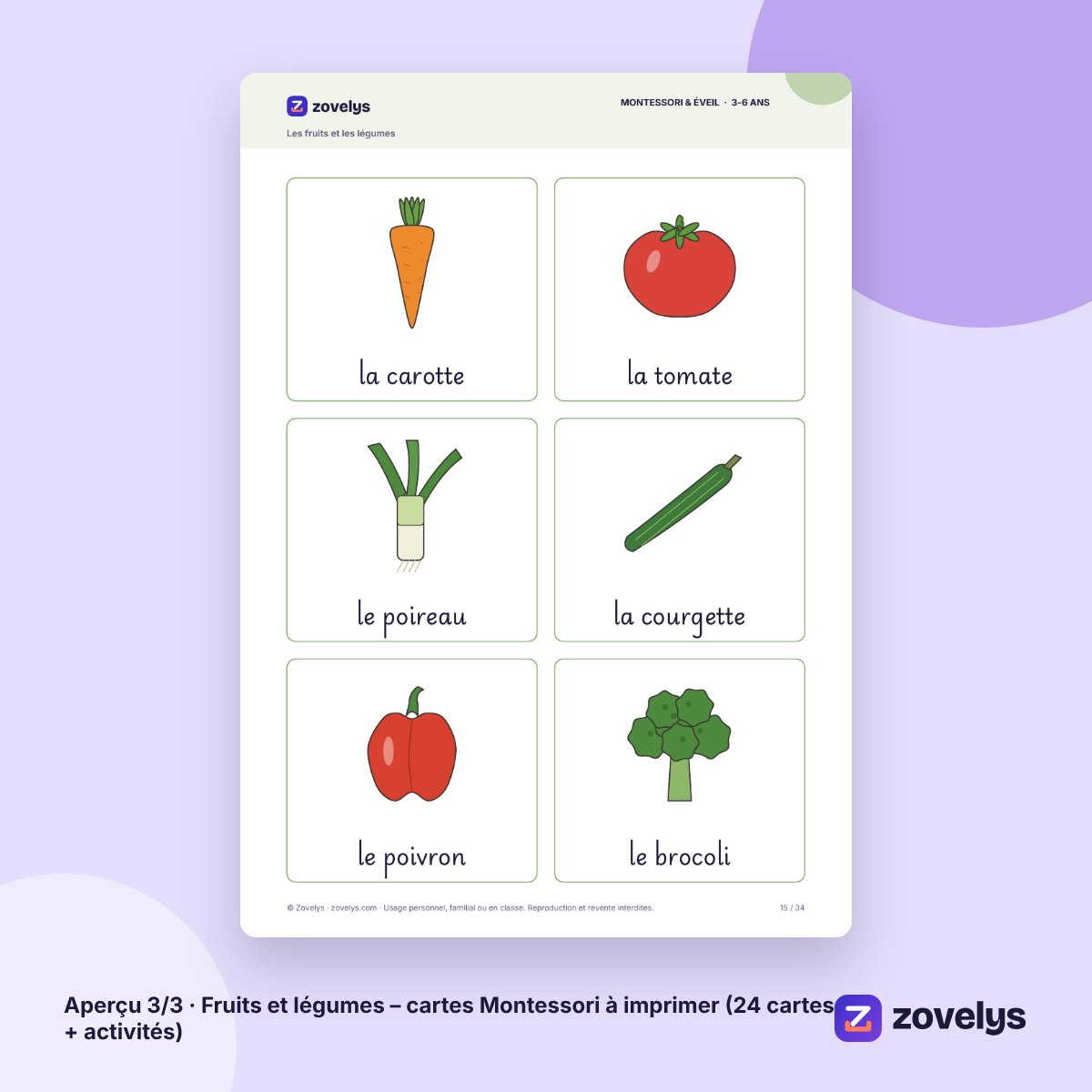 Fruits et légumes – cartes Montessori à imprimer (24 cartes + activités) – aperçu 3