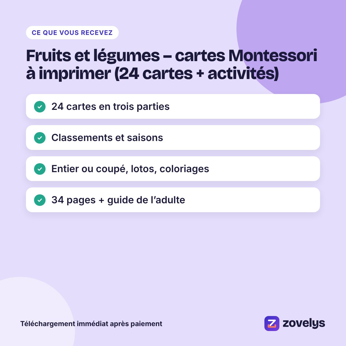Fruits et légumes – cartes Montessori à imprimer (24 cartes + activités) – aperçu 4