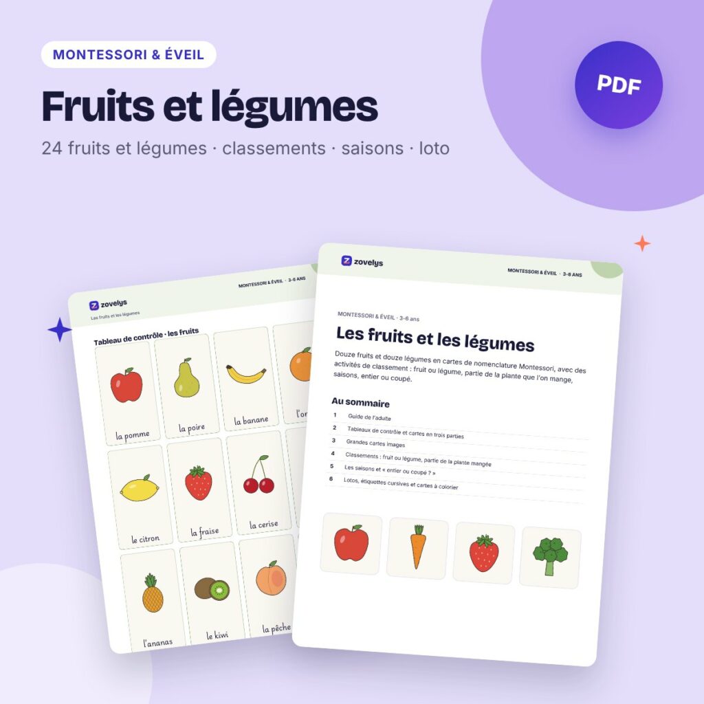 Fruits et légumes – cartes Montessori à imprimer (24 cartes + activités)