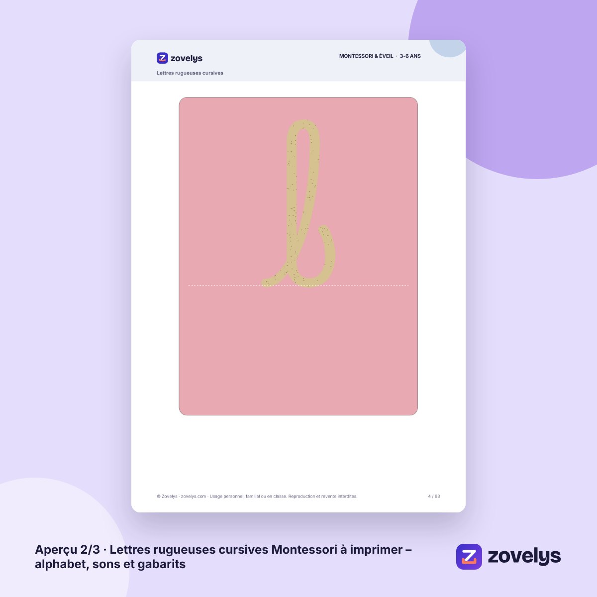 Lettres rugueuses cursives Montessori à imprimer – alphabet, sons et gabarits – aperçu 2