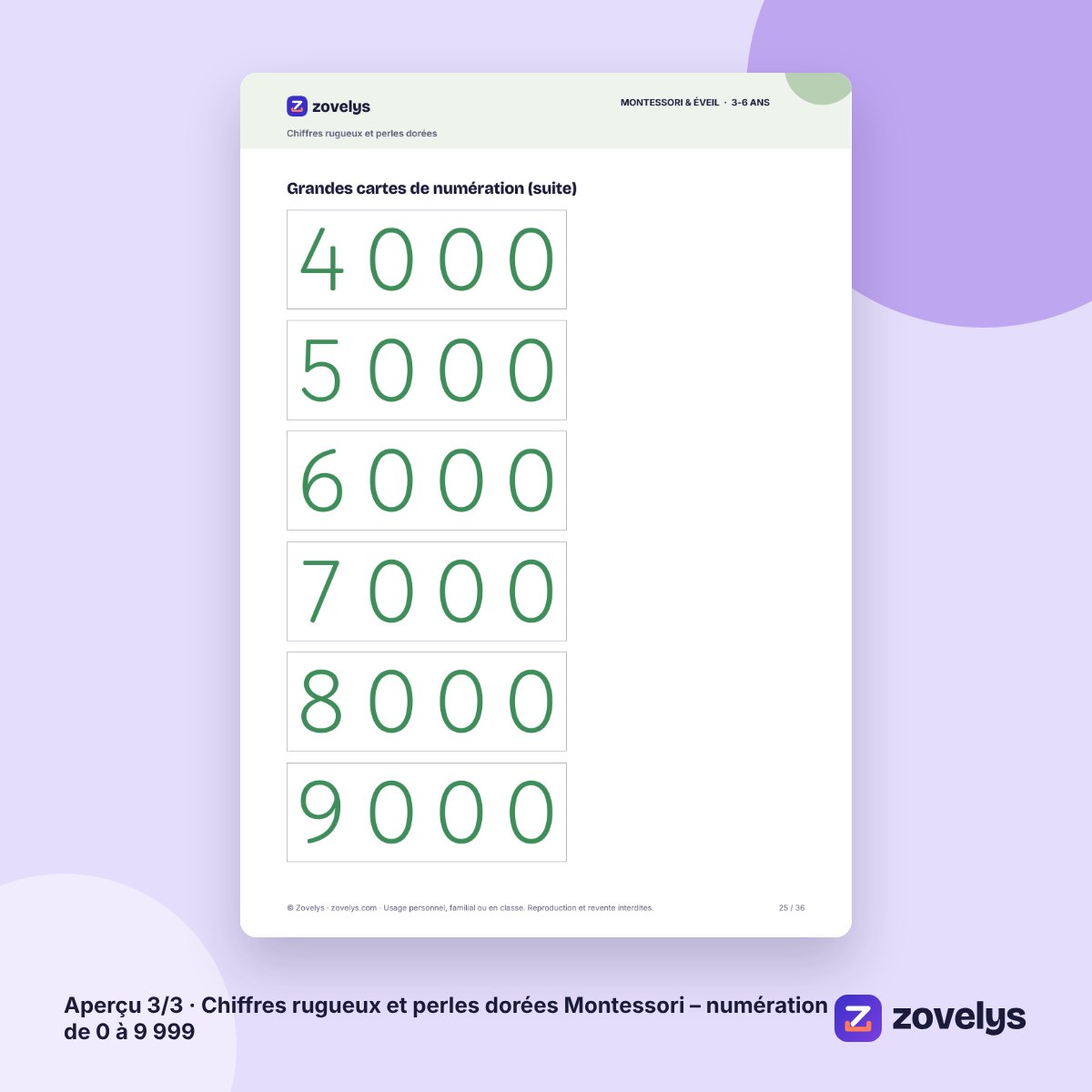 Chiffres rugueux et perles dorées Montessori – numération de 0 à 9 999 – aperçu 3