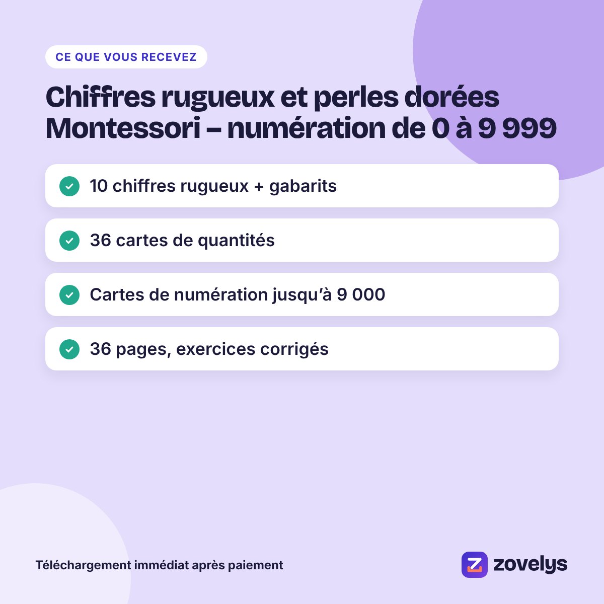 Chiffres rugueux et perles dorées Montessori – numération de 0 à 9 999 – aperçu 4