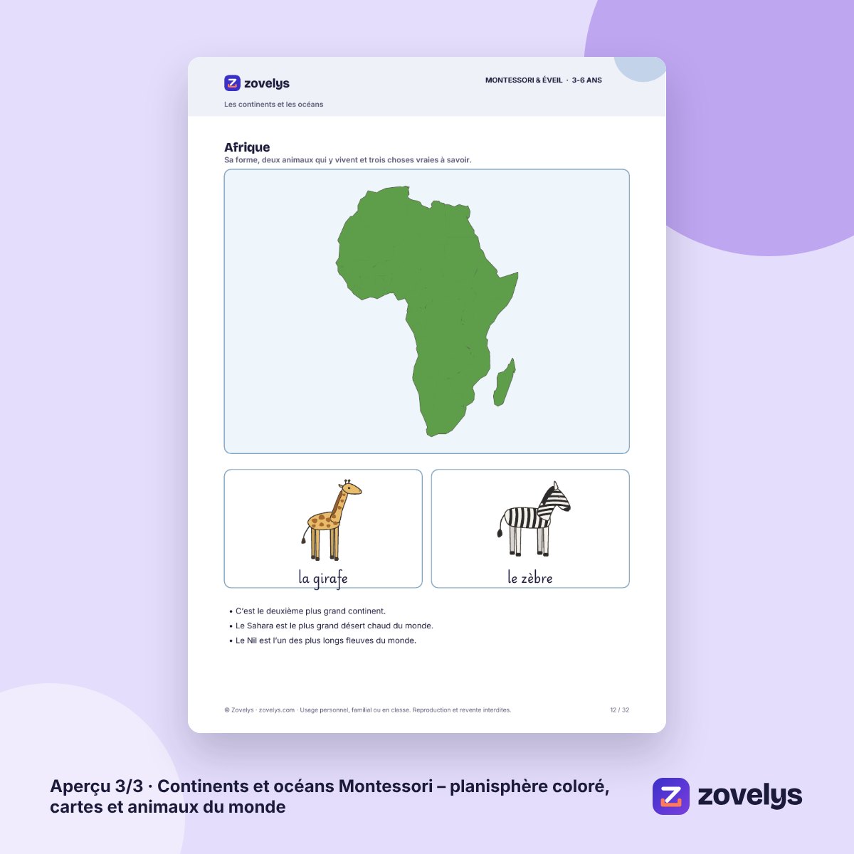 Continents et océans Montessori – planisphère coloré, cartes et animaux du monde – aperçu 3