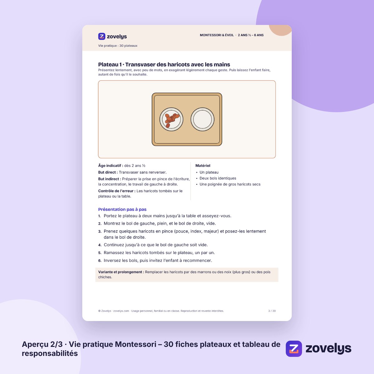 Vie pratique Montessori – 30 fiches plateaux et tableau de responsabilités – aperçu 2