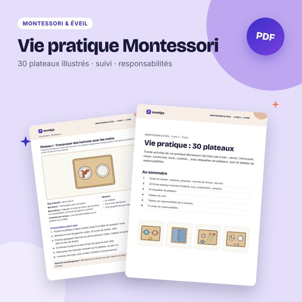 Vie pratique Montessori – 30 fiches plateaux et tableau de responsabilités