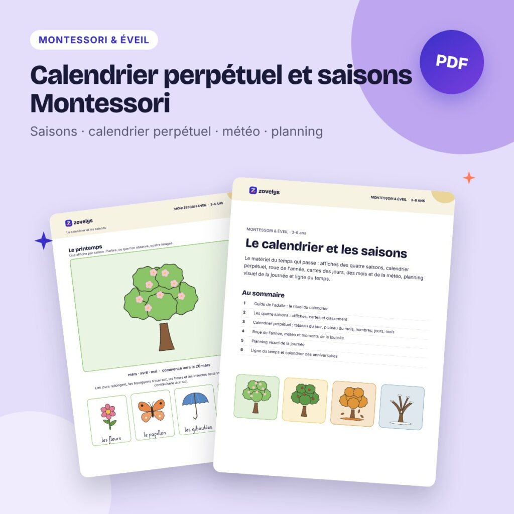 Calendrier perpétuel et saisons Montessori – rituel du jour et planning visuel