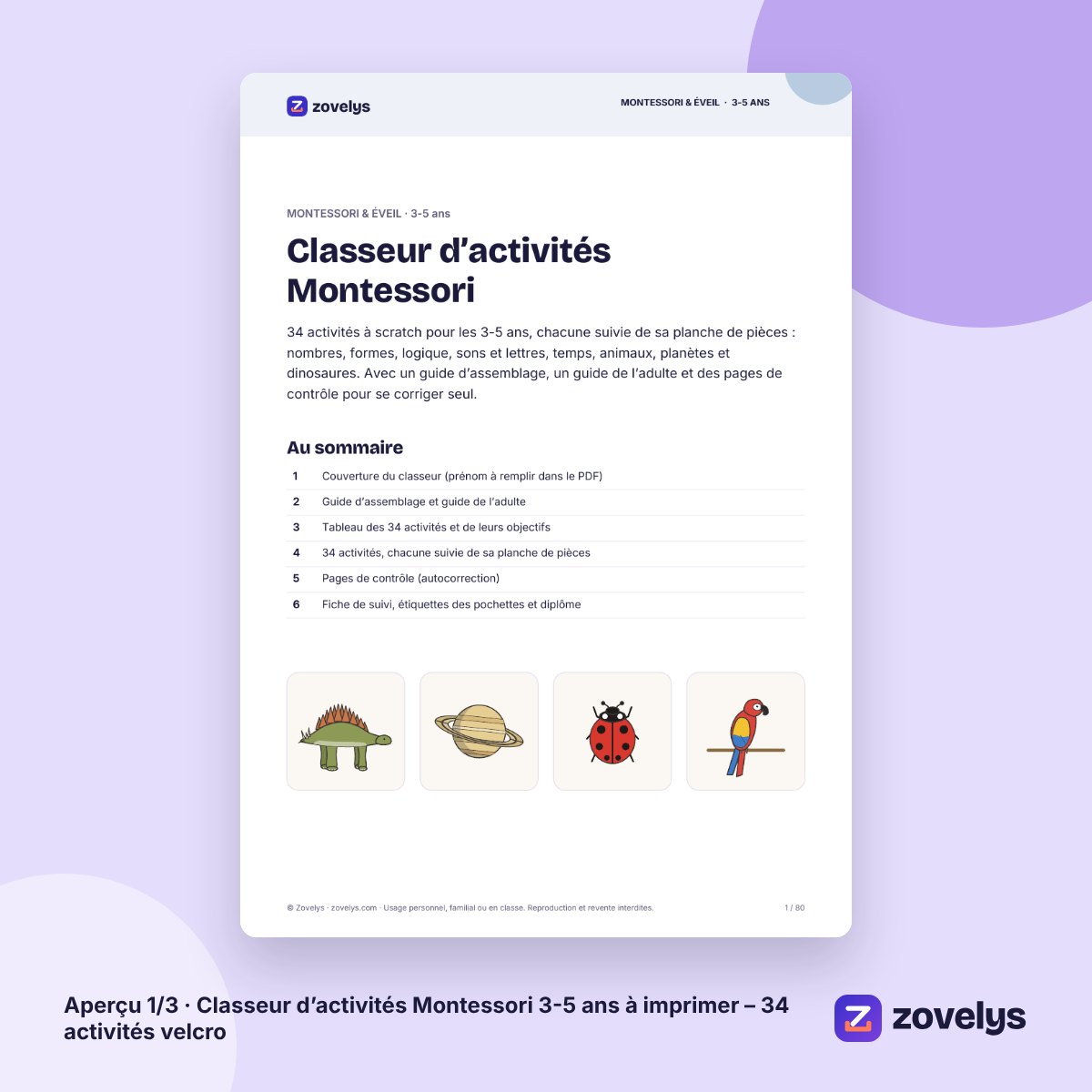 Classeur d’activités Montessori 3-5 ans à imprimer – 34 activités velcro – aperçu 1