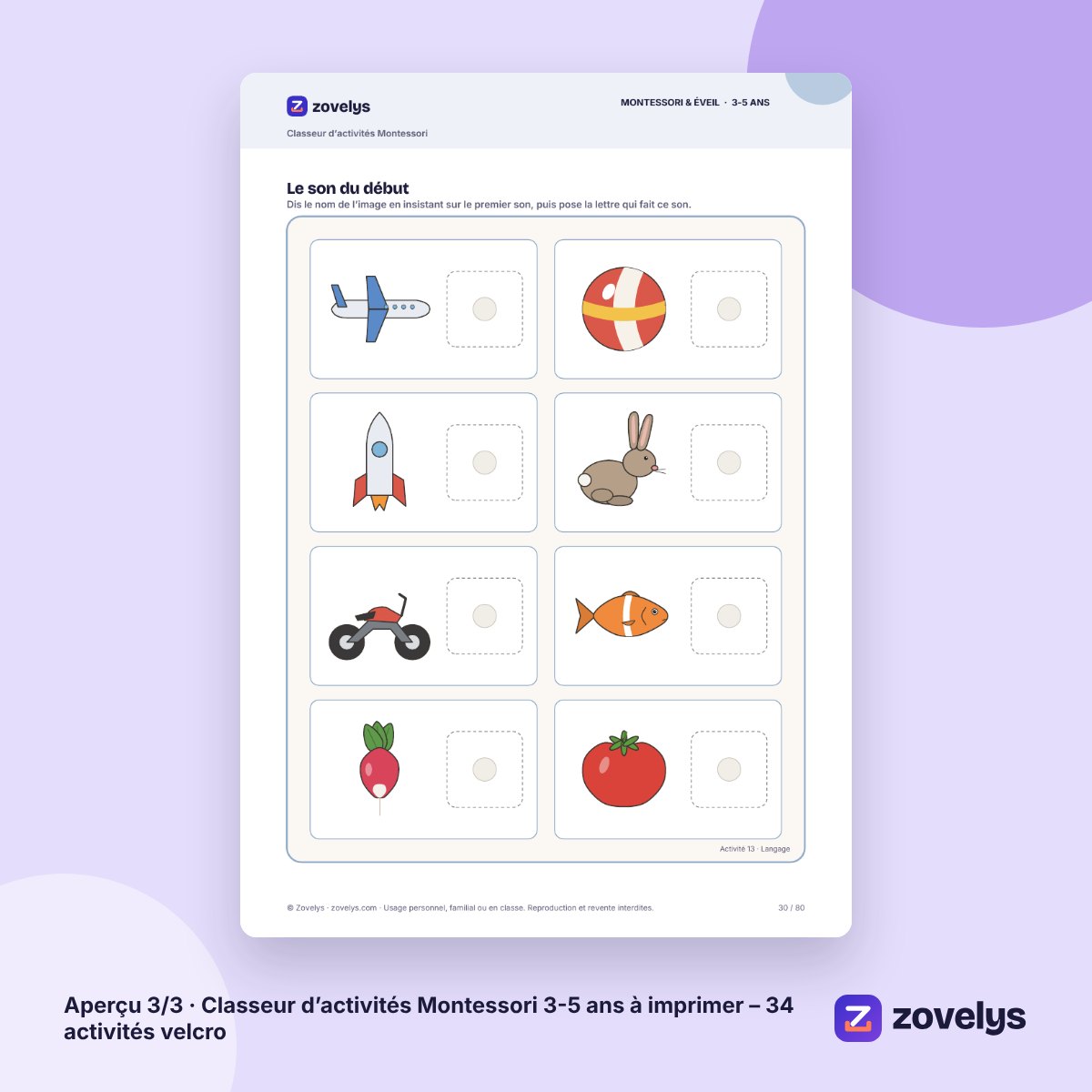 Classeur d’activités Montessori 3-5 ans à imprimer – 34 activités velcro – aperçu 3