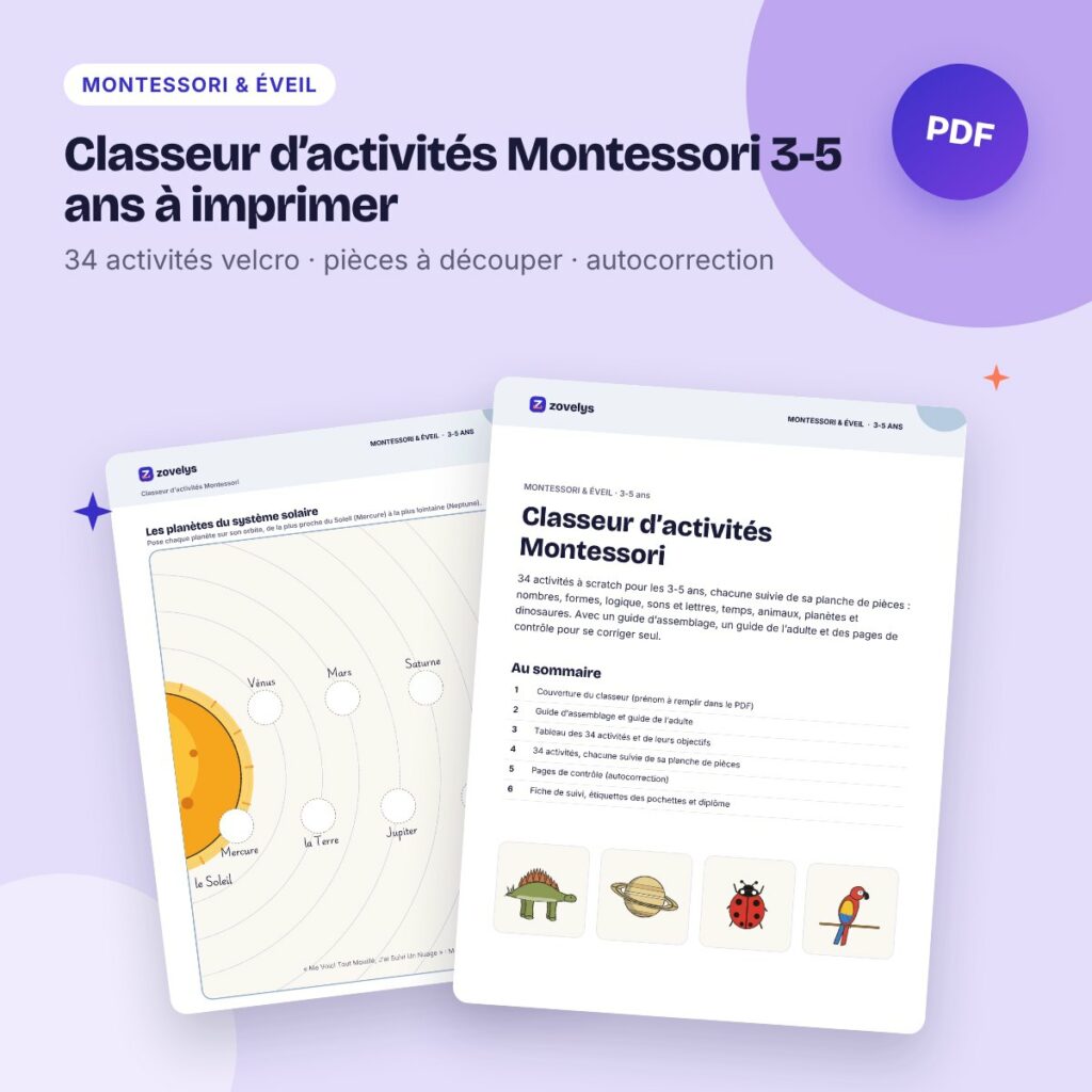 Classeur d’activités Montessori 3-5 ans à imprimer – 34 activités velcro
