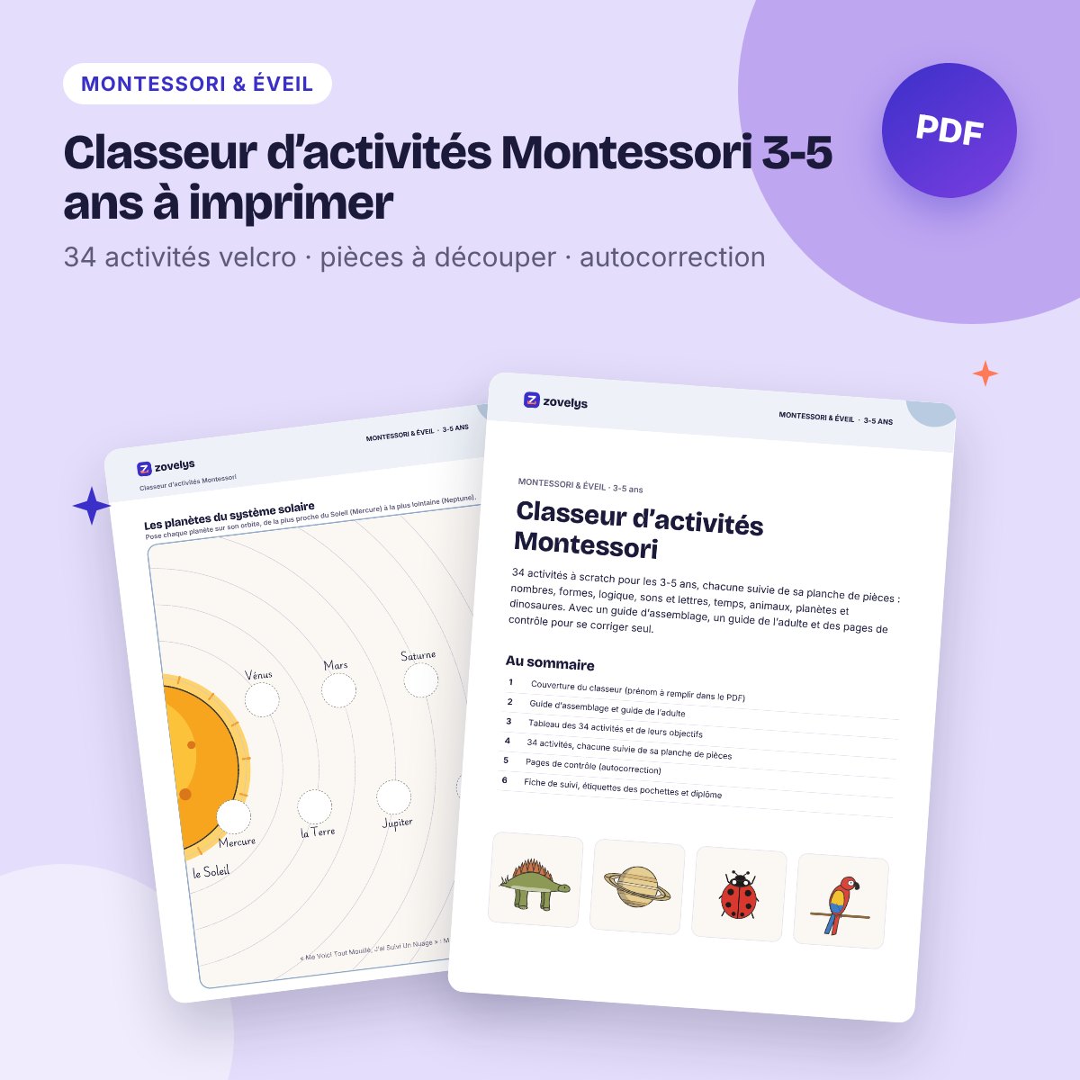 Classeur d’activités Montessori 3-5 ans à imprimer – 34 activités velcro