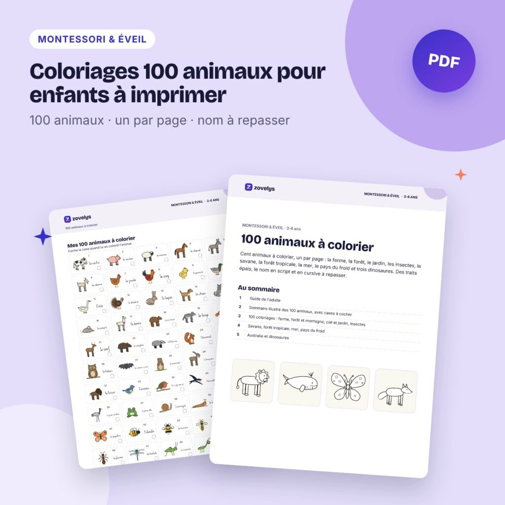 Coloriages 100 animaux pour enfants à imprimer – 3-6 ans, nom à repasser