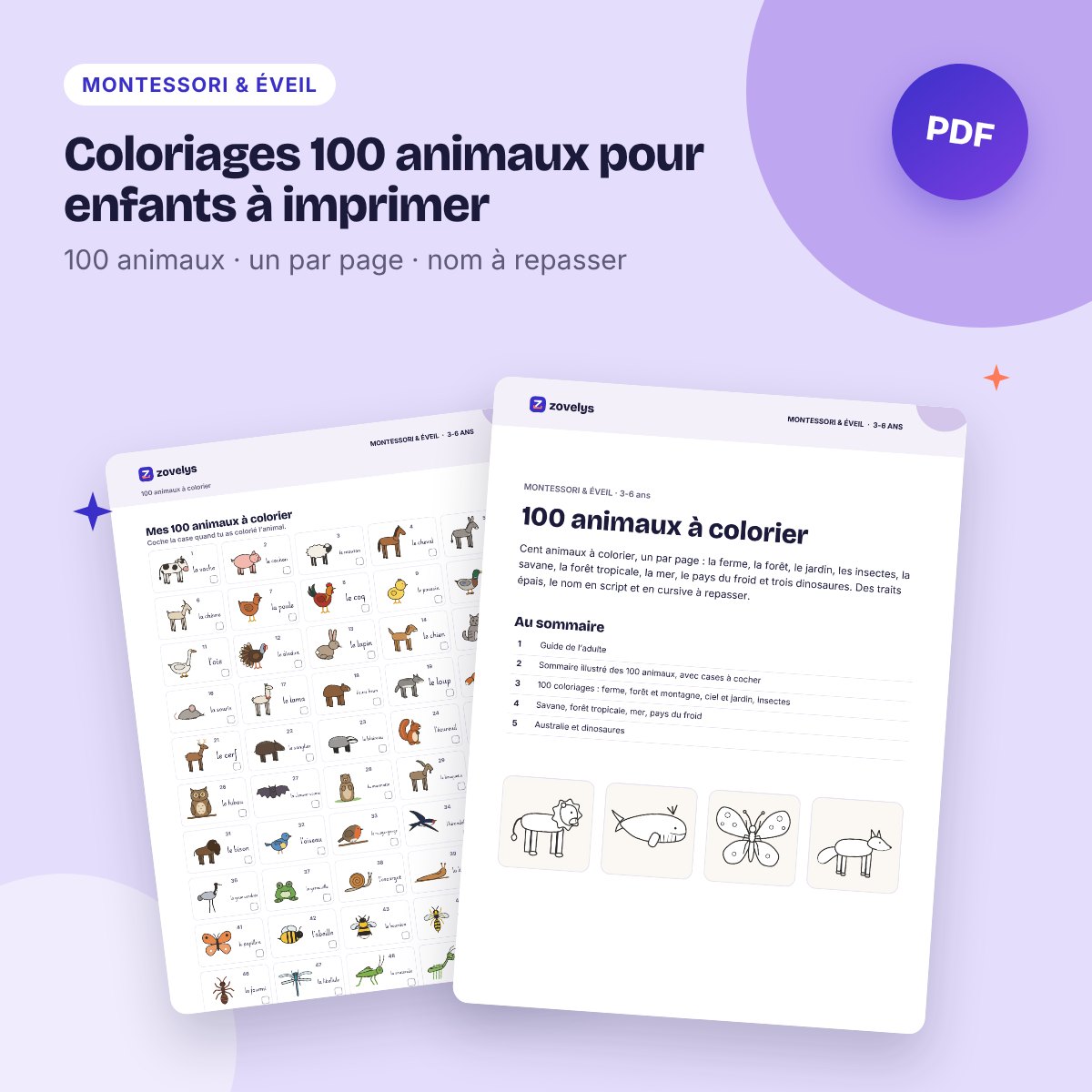 Coloriages 100 animaux pour enfants à imprimer – 3-6 ans, nom à repasser
