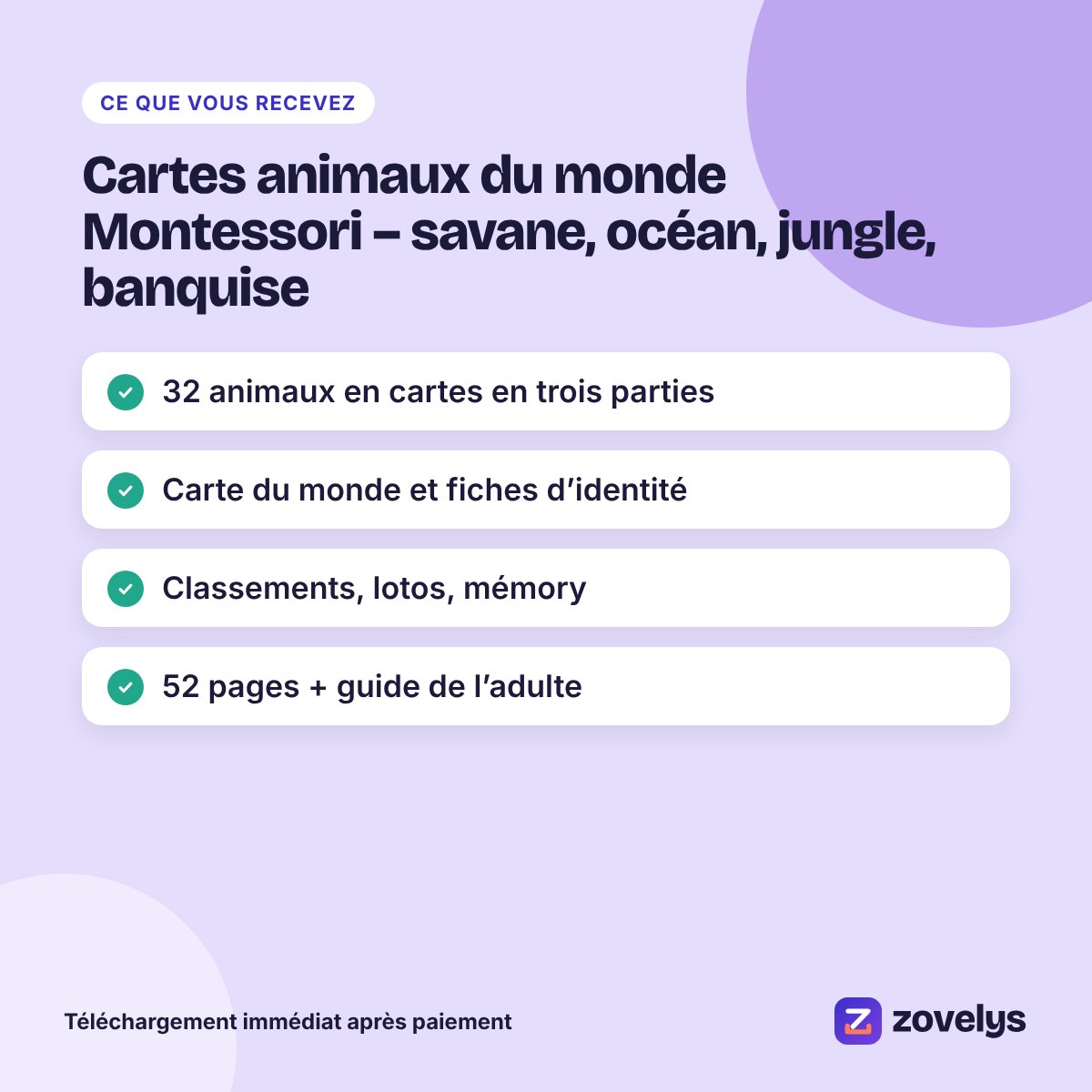 Cartes animaux du monde Montessori – savane, océan, jungle, banquise – aperçu 4