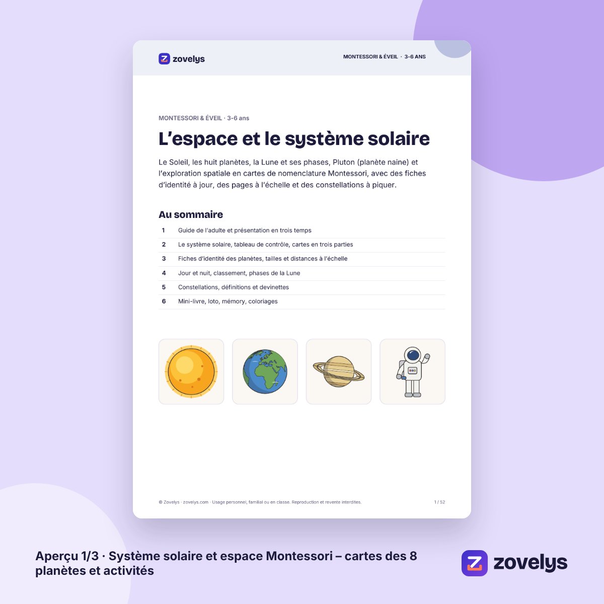 Système solaire et espace Montessori – cartes des 8 planètes et activités – aperçu 1