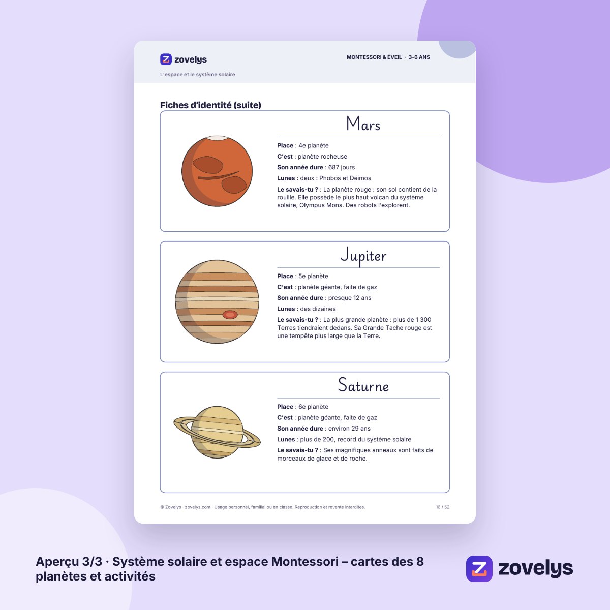 Système solaire et espace Montessori – cartes des 8 planètes et activités – aperçu 3