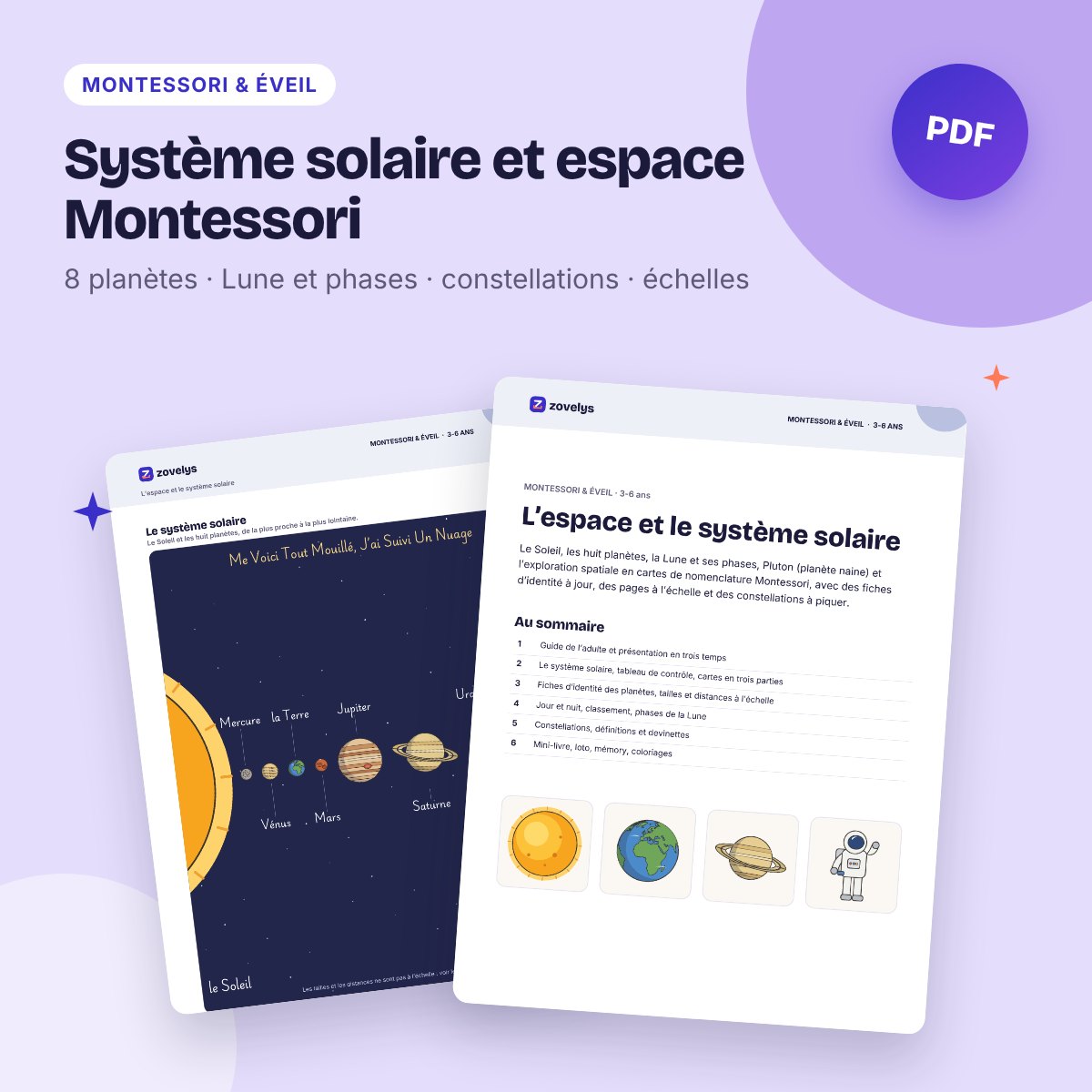 Système solaire et espace Montessori – cartes des 8 planètes et activités