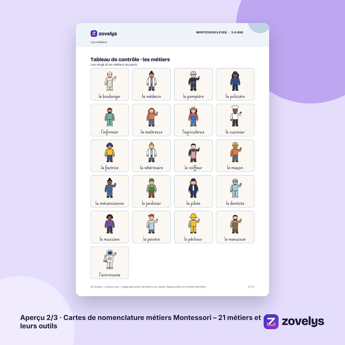 Cartes de nomenclature métiers Montessori – 21 métiers et leurs outils – aperçu 2