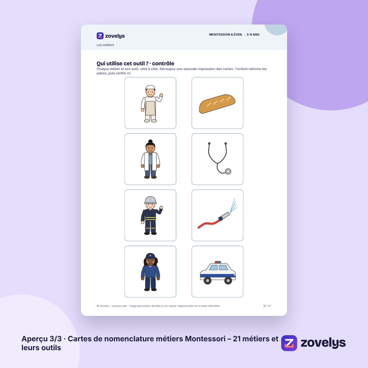 Cartes de nomenclature métiers Montessori – 21 métiers et leurs outils – aperçu 3