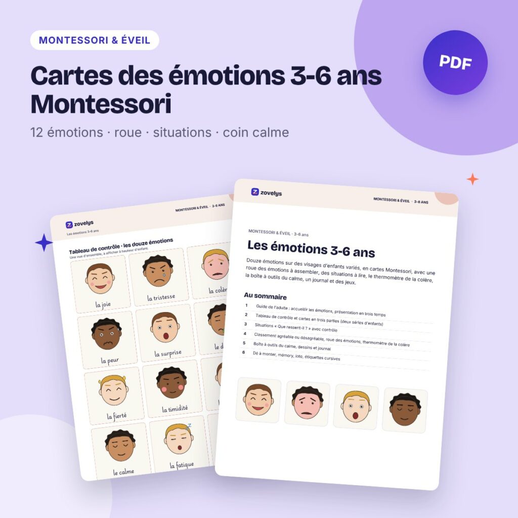 Cartes des émotions 3-6 ans Montessori – roue, situations et coin calme