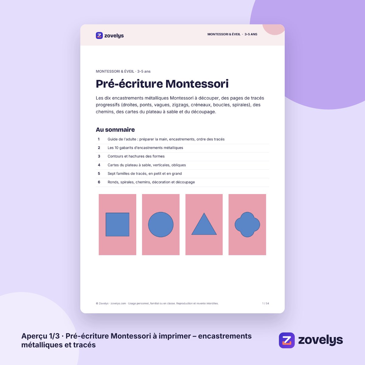 Pré-écriture Montessori à imprimer – encastrements métalliques et tracés – aperçu 1