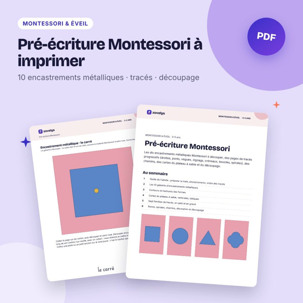 Pré-écriture Montessori à imprimer – encastrements métalliques et tracés