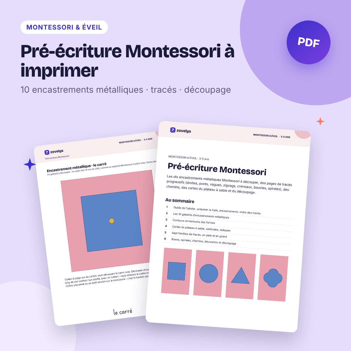 Pré-écriture Montessori à imprimer – encastrements métalliques et tracés
