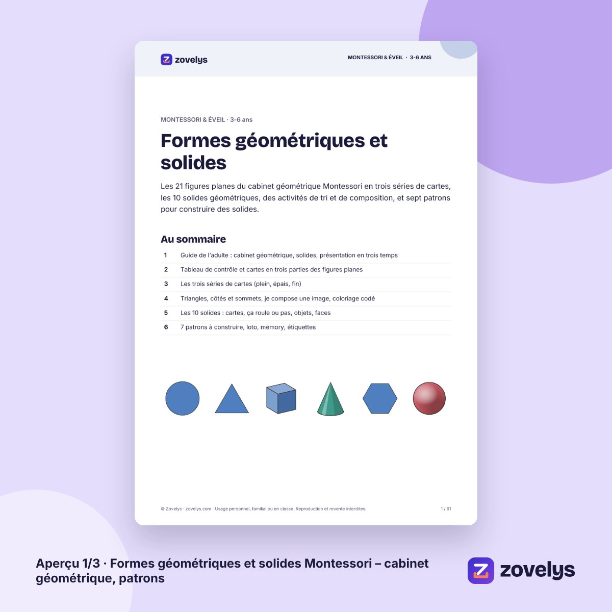 Formes géométriques et solides Montessori – cabinet géométrique, patrons – aperçu 1