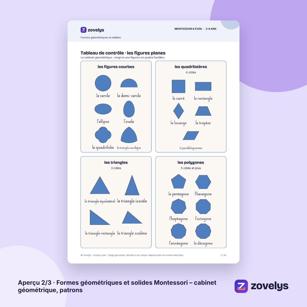 Formes géométriques et solides Montessori – cabinet géométrique, patrons – aperçu 2