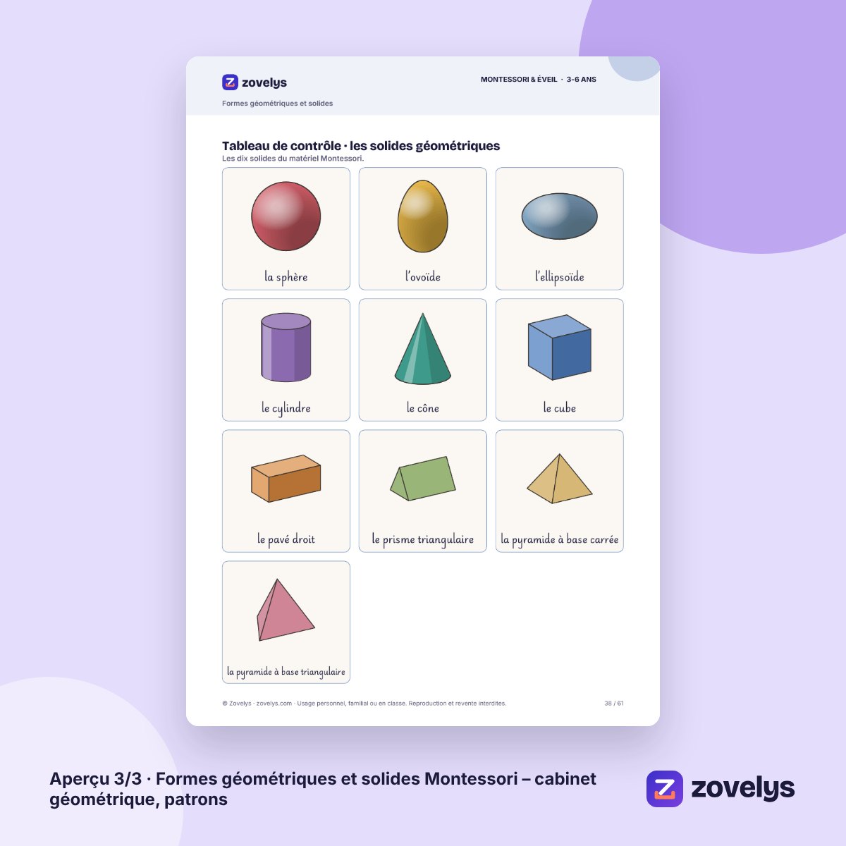 Formes géométriques et solides Montessori – cabinet géométrique, patrons – aperçu 3