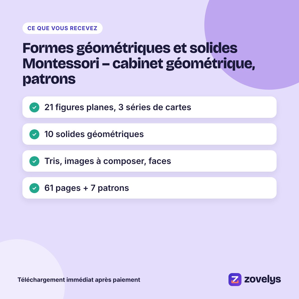 Formes géométriques et solides Montessori – cabinet géométrique, patrons – aperçu 4