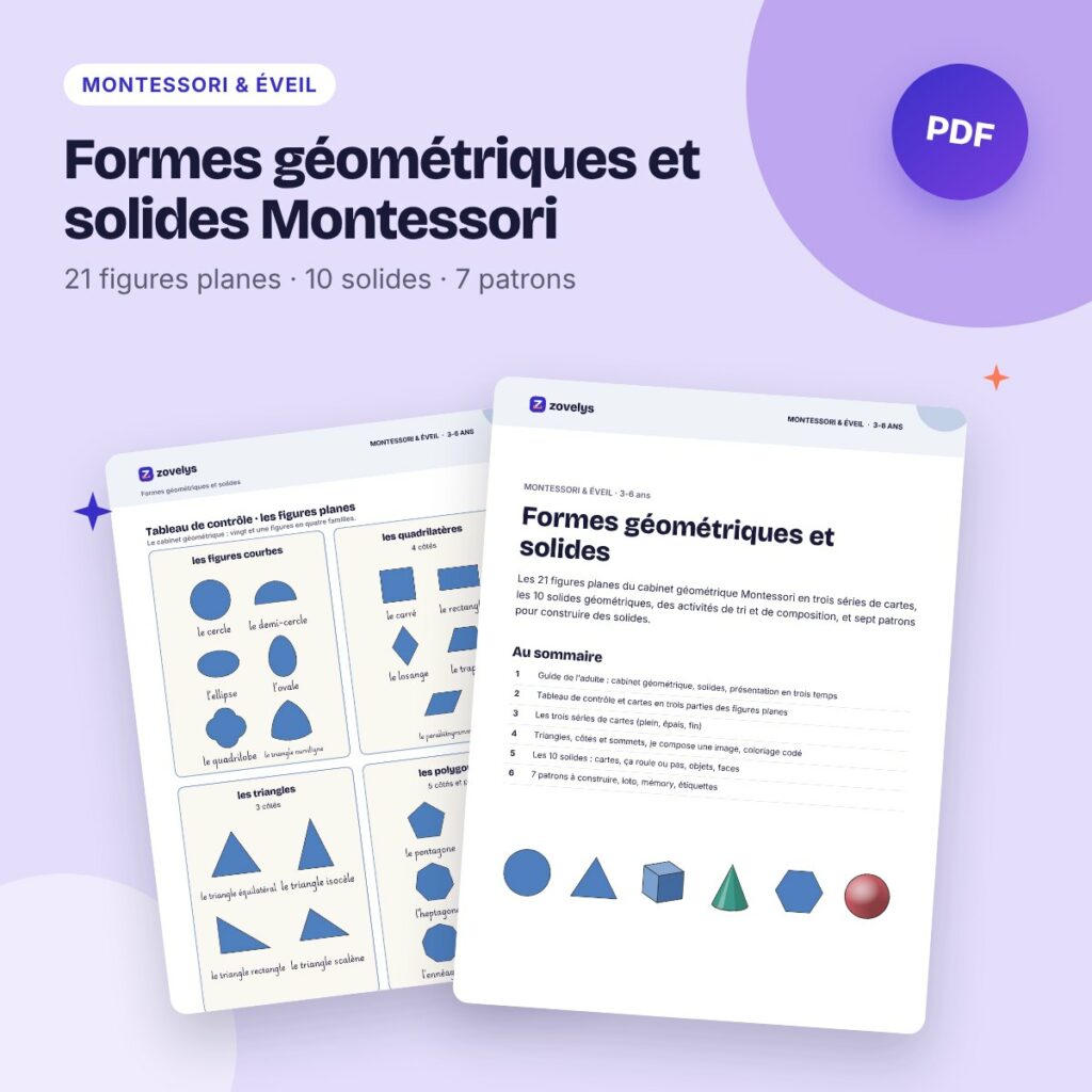 Formes géométriques et solides Montessori – cabinet géométrique, patrons