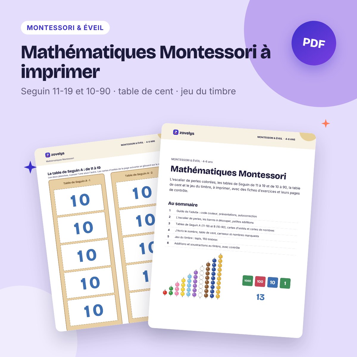 Mathématiques Montessori à imprimer – tables de Seguin et jeu du timbre