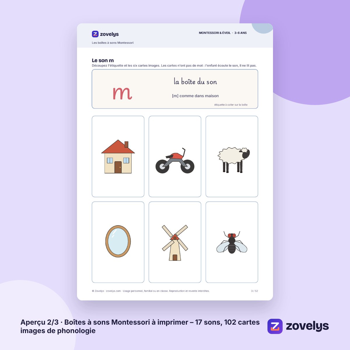 Boîtes à sons Montessori à imprimer – 17 sons, 102 cartes images de phonologie – aperçu 2