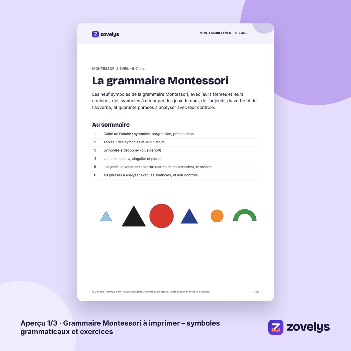 Grammaire Montessori à imprimer – symboles grammaticaux et exercices – aperçu 1