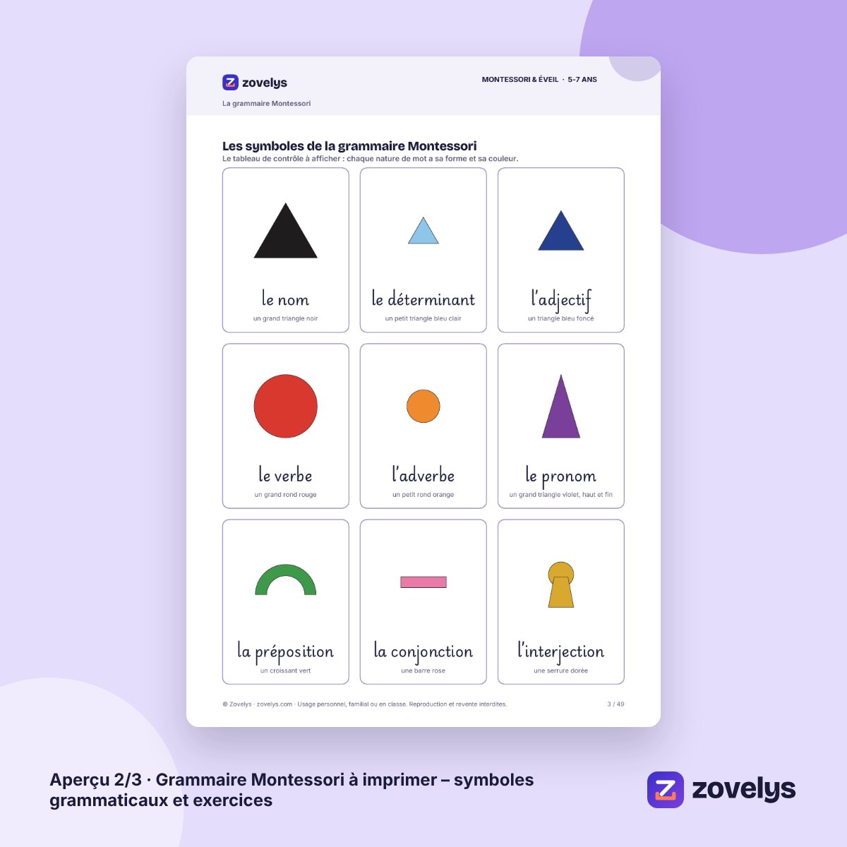 Grammaire Montessori à imprimer – symboles grammaticaux et exercices – aperçu 2